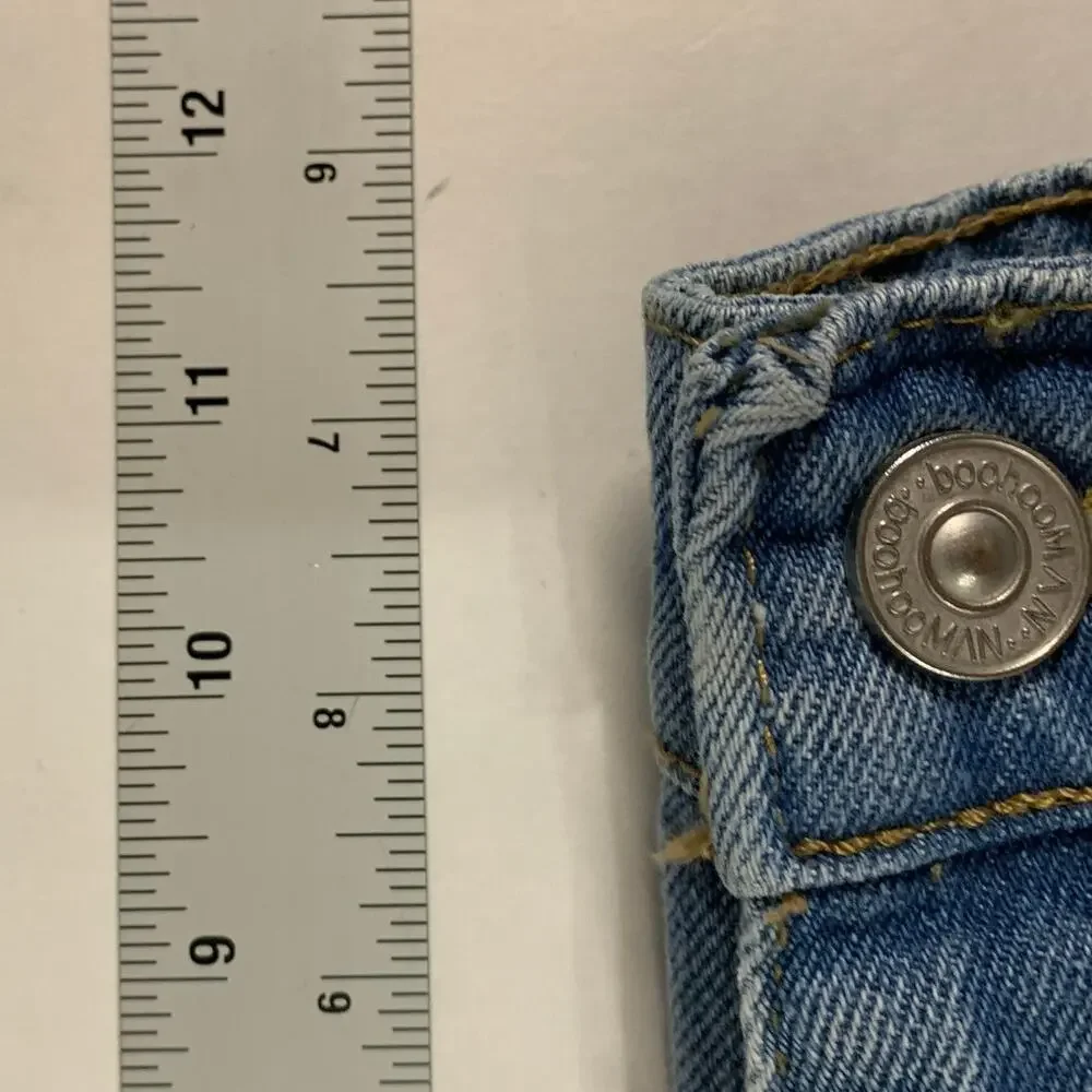 BoohooMan 36 NEW Slim Rigid Applique Jean Shorts In Light Blue Streetwear